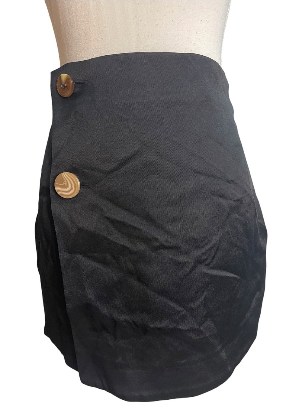 Zara Satin Buttoned Mini Skirt Black